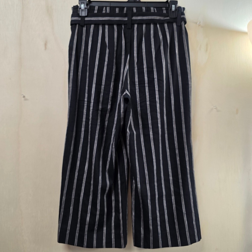 J. Jill Linen Stretch Striped Paperbag Wide Leg Crop Pants Black Petite Small - Picture 3 of 16